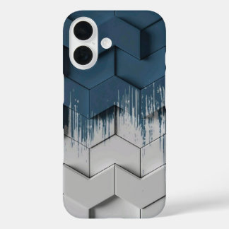 Geometrische blau-witte Chevron Zeshoek Hoestelcas iPhone 16 Hoesje