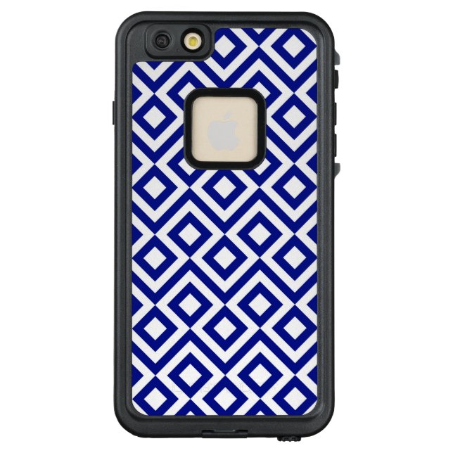 Geometrische blauw en wit Meander Patroon LifeProof iPhone Hoesje (Achterkant)