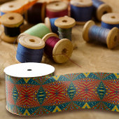 Geometrische Blauw Rood & Geel Vintage Tribal Etni Grosgrain Lint