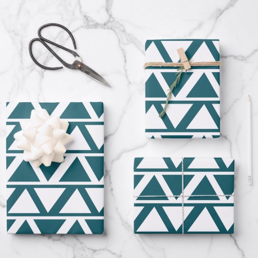 Geometrische blauw-witte driehoek inpakpapier vel (Voorkant)