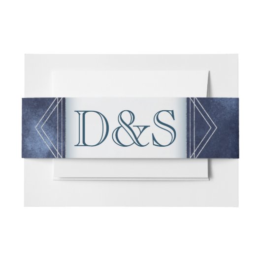 Geometrische blauwe art Deco | Moderne monogram br Uitnodigingen Wikkel (Voorkant Voorbeeld)