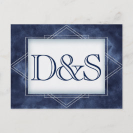 Geometrische blauwe art Deco | Moderne RSVP-maalti Uitnodiging Briefkaart