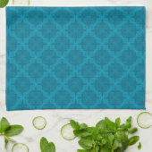 Geometrische blauwe art deco theedoek (Gevouwen)