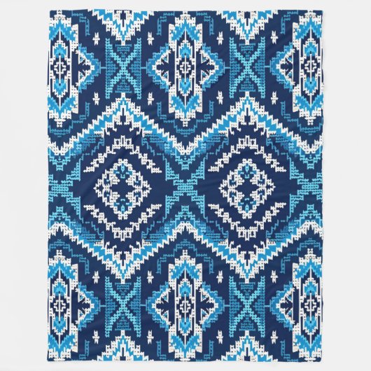 Geometrische blauwe Azteekse gebreide kunst Fleece Deken (Voorkant)