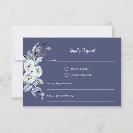Geometrische blauwe bloemen RSVP-kaart RSVP Kaartje (Voorkant)