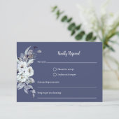 Geometrische blauwe bloemen RSVP-kaart RSVP Kaartje (Staand voorkant)