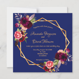 Geometrische blauwe bruiloft van gebombardeerde bl magnetische uitnodiging