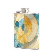 Geometrische Blauwe en Gele Abstracte Waterverf Heupfles (Links)