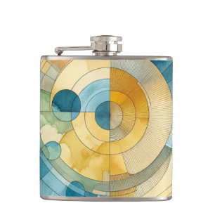 Geometrische Blauwe en Gele Abstracte Waterverf Heupfles