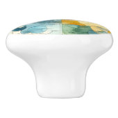 Geometrische Blauwe en Gele Abstracte Waterverf Keramische Knop (Zijkant)