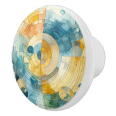 Geometrische Blauwe en Gele Abstracte Waterverf Keramische Knop (Rechts)