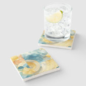 Geometrische Blauwe en Gele Abstracte Waterverf Stenen Onderzetter (Zijkant)