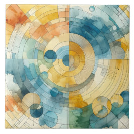 Geometrische Blauwe en Gele Abstracte Waterverf Tegeltje