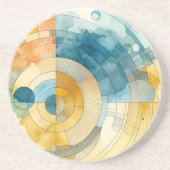 Geometrische Blauwe en Gele Abstracte Waterverf Zandsteen Onderzetter (Voorkant)