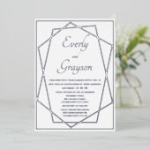 Geometrische blauwe en zilverbruiloft folie uitnodiging (Staand Voorkant)