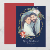 Geometrische blauwe foto met kerstflessen feestdagenkaart (Voorkant / Achterkant)