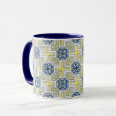Geometrische blauwe gele Faux Tile Coffee Mok (Voorkant links)