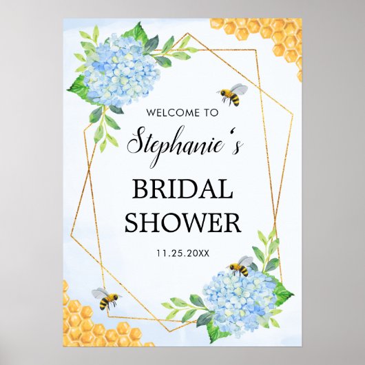 Geometrische blauwe hydrangea Vrijgezellenfeest ho Poster (Voorkant)