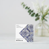  Geometrische Blauwe QR-code Sociale media Vierkante Visitekaartje (Staand voorkant)