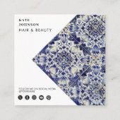  Geometrische Blauwe QR-code Sociale media Vierkante Visitekaartje (Voorkant)