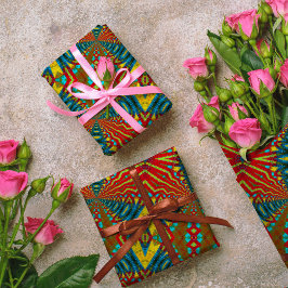 Geometrische blauwe rode en gele  tribale etnische cadeaupapier