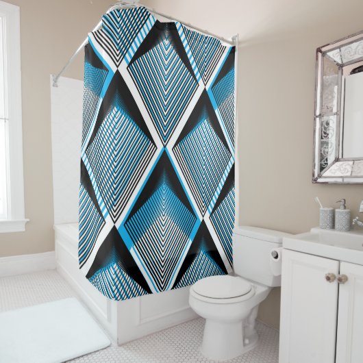 Geometrische blauwe strepen: felle  overlay douchegordijn (In situ)