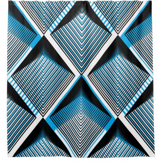 Geometrische blauwe strepen: felle  overlay douchegordijn (Voorkant)