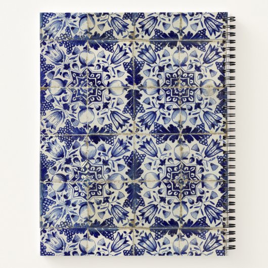 Geometrische Blauwe Tile Monogrammen Notitieboek (Achterkant)