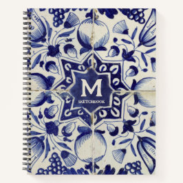  Geometrische Blauwe Tile Monogrammen Notitieboek