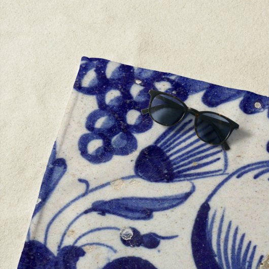  Geometrische Blauwe Tile Monogrammen Strandlaken (In situ)