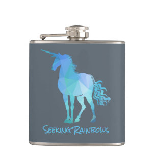 Geometrische blauwe unicorn heupfles