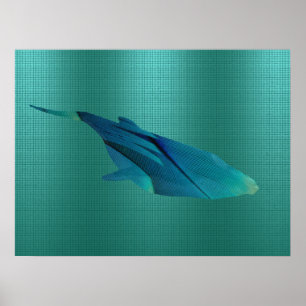 Geometrische Blauwe Walvis Oceaan Minimalistische Poster