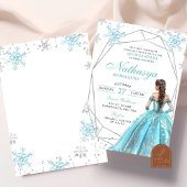 Geometrische blauwe winter sneeuwvlok Quinceanera Kaart
