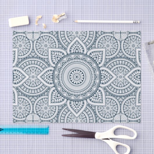 Geometrische blauwe witte florale mandala tissuepapier (Craft)
