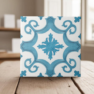 Geometrische blauwgroen blauw Marokkaanse mediterr Tegeltje