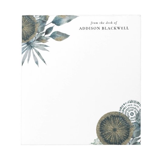 Geometrische Blauwgroen blauwe goudbladeren van he Notitieblok (Voorkant)