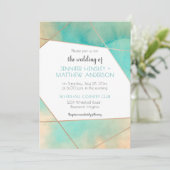 Geometrische Blauwgroen en Peach Waterverf Splash Kaart (Staand voorkant)