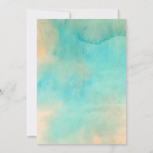 Geometrische Blauwgroen en Peach Waterverf Splash Kaart (Achterkant)