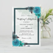 geometrische blauwgroen en zwarte trouwuitnodiging kaart (Staand voorkant)