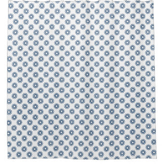 Geometrische bloem 01 - Shibori Blue op wit Douchegordijn