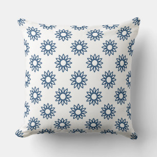 Geometrische bloem 01 - Shibori Blue op wit Kussen