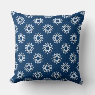 Geometrische bloem 01 - Wit op Shibori Blue Kussen