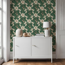 Geometrische bloem groen beige lelie patroon