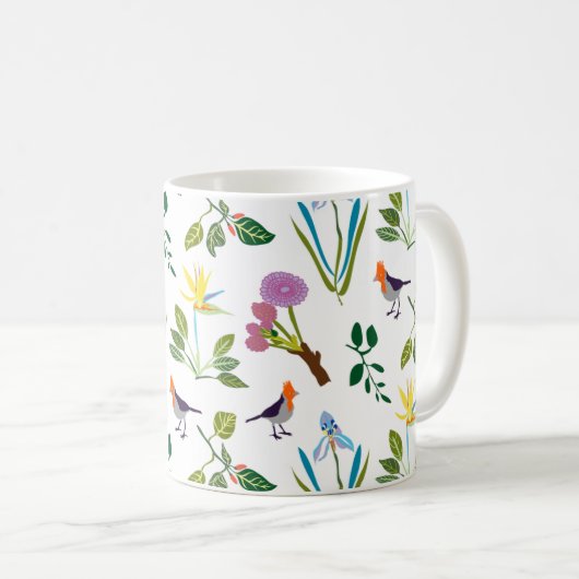 Geometrische bloem Hawaiaanse bloemen/vogels Koffiemok (Voorkant rechts)