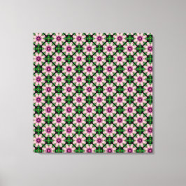 Geometrische bloem in groen en bruin canvas afdruk
