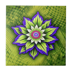 Geometrische bloem met paarse en groene bloemblade tegeltje