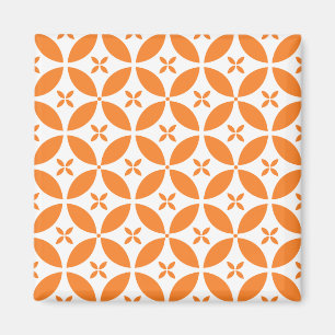 Geometrische bloem met vier bloembladen Oranje wit Magneet
