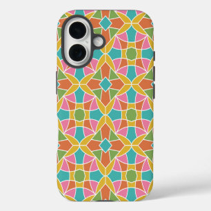 Geometrische bloem patroon retro regenboog iPhone 16 hoesje