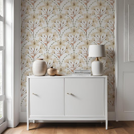 Geometrische bloem witte beige lelie patroon behang