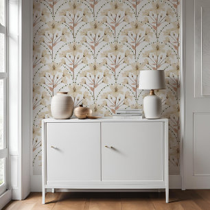 Geometrische bloem witte beige lelie patroon behang